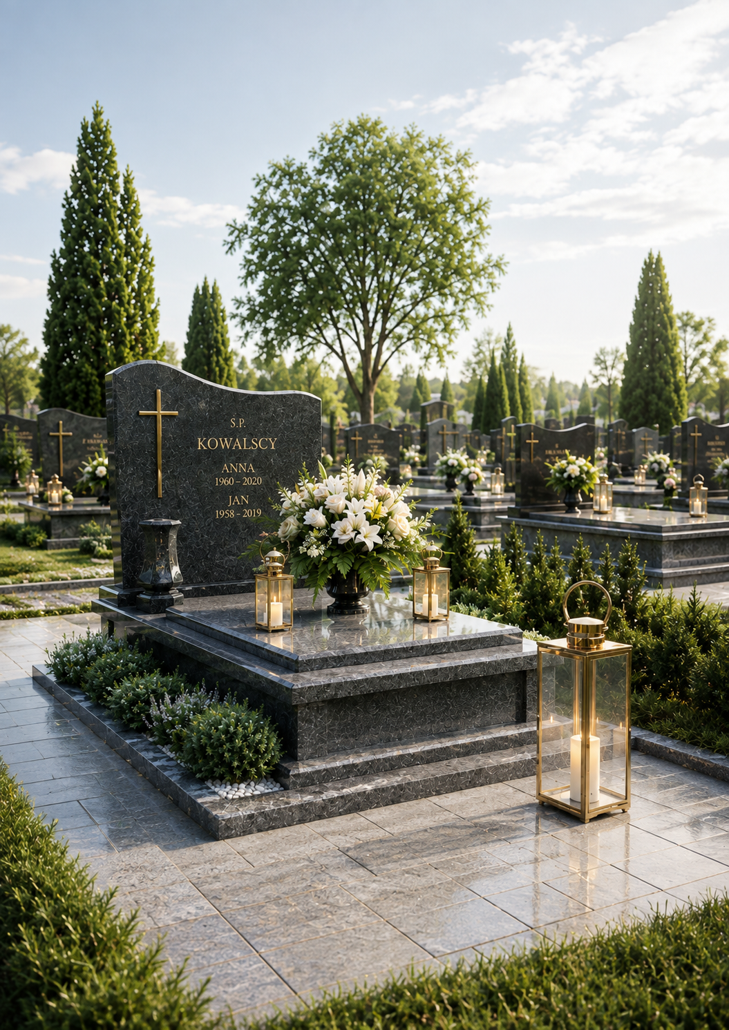 Złote lampiony Sevico przy grobie